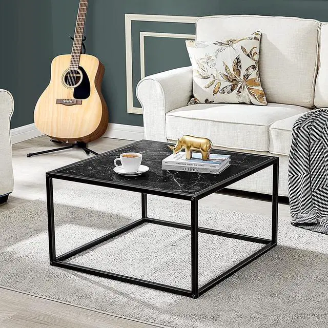 Alt view image 5 of 6 - SAYGOER Black Coffee Table Small Square Coffee Tables Simple Modern Center Table for Living Room Home Office 27.6 * 27.6 * 15.7Inch, Easy Assembly, Black Faux Marble