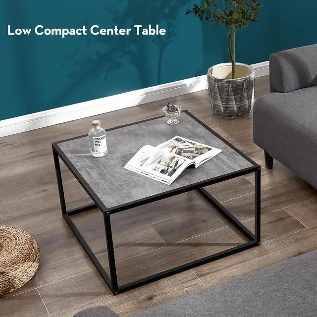 Alt view image 4 of 7 - SAYGOER Small Coffee Table Square Modern Coffee Tables for Small Spaces Low Center Table for Living Room Office, Wood Top with Metal Frames, Easy Assembly, Gray Wood
