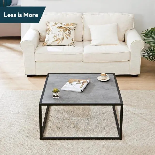 Alt view image 5 of 7 - SAYGOER Small Coffee Table Square Modern Coffee Tables for Small Spaces Low Center Table for Living Room Office, Wood Top with Metal Frames, Easy Assembly, Gray Wood