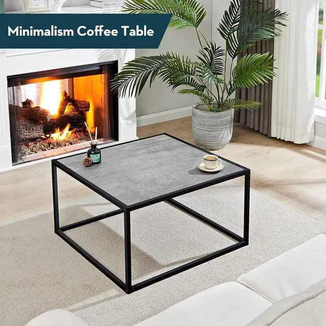 Alt view image 6 of 7 - SAYGOER Small Coffee Table Square Modern Coffee Tables for Small Spaces Low Center Table for Living Room Office, Wood Top with Metal Frames, Easy Assembly, Gray Wood