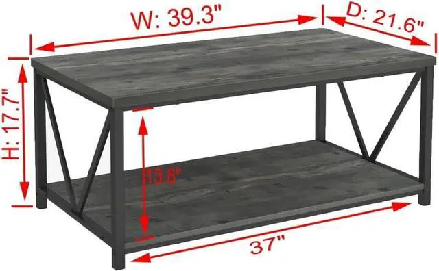 Alt view image 2 of 7 - EXCEFUR Coffee Table, Rustic Wood and Metal Center Table for Living Room, 39.3 Inch Grey