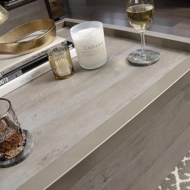 Alt view image 5 of 7 - Sauder Manhattan Gate Coffee Table, L: 31.02" x W: 30.95" x H: 16.06", Mystic Oak finish