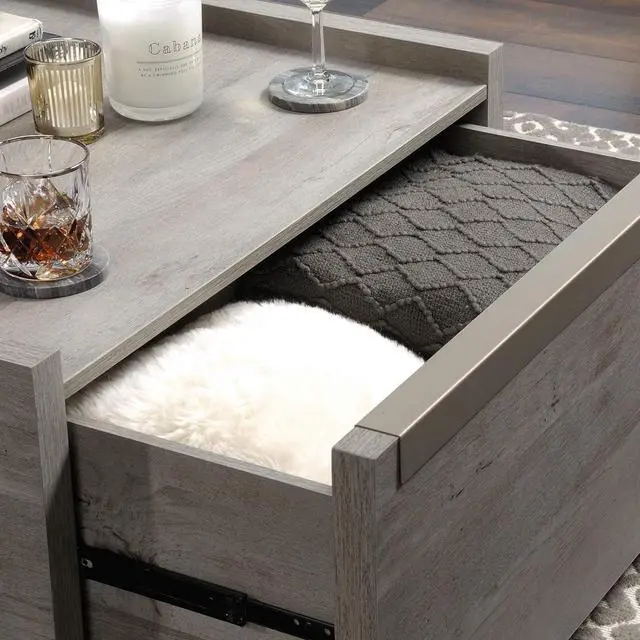 Alt view image 7 of 7 - Sauder Manhattan Gate Coffee Table, L: 31.02" x W: 30.95" x H: 16.06", Mystic Oak finish