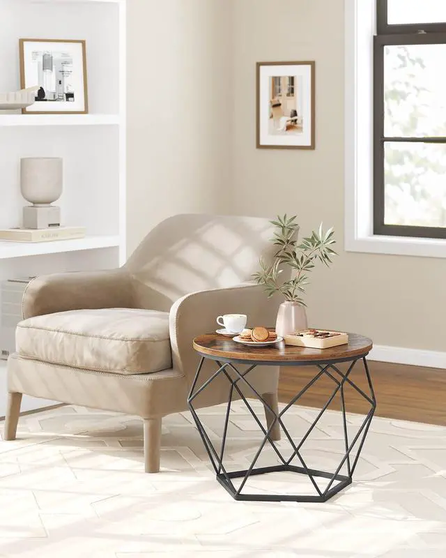 Alt view image 5 of 7 - VASAGLE Small Coffee Table Set of 2, Round Coffee Table with Steel Frame, Side End Table for Living Room, Bedroom, Office, Rustic Brown and Black