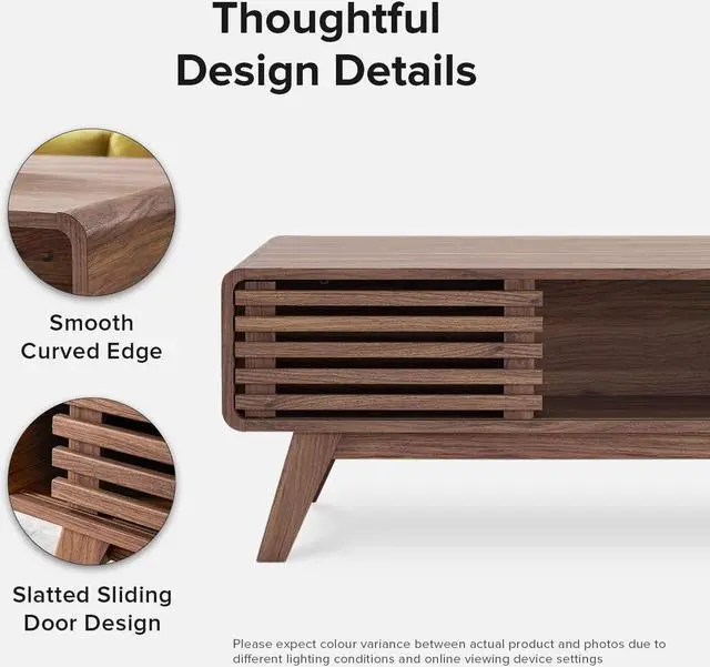 Alt view image 2 of 7 - mopio Ensley Coffee Table with Storage, Mid Century Modern, Farmhouse Wood Coffee Table for Living Room Fluted (Walnut)