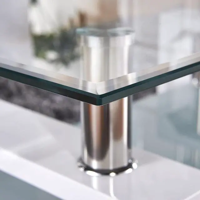 Alt view image 6 of 7 - Mecor Rectangle Glass Coffee Table-White Modern Side Coffee Table with Lower Shelf Metal Legs-Suit for Living Room