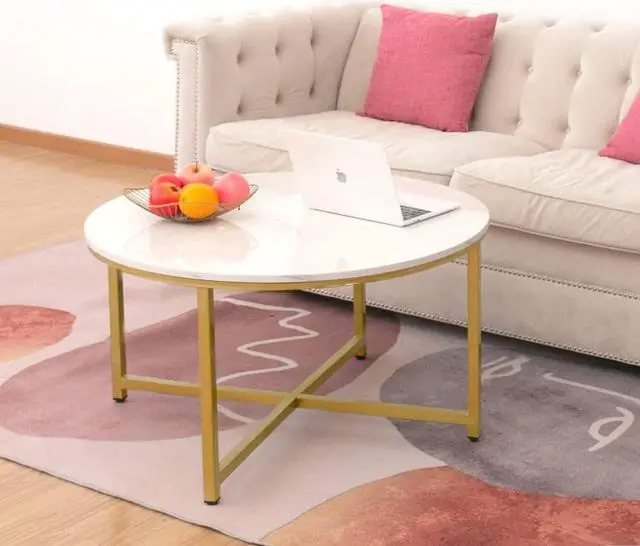 Alt view image 4 of 7 - AZL1 Life Concept Modern Round Coffee Table for Living Room, Sofa Center Table for Dining Room, Modern Marble Tabletop with Gold Metal Legs, Marble.