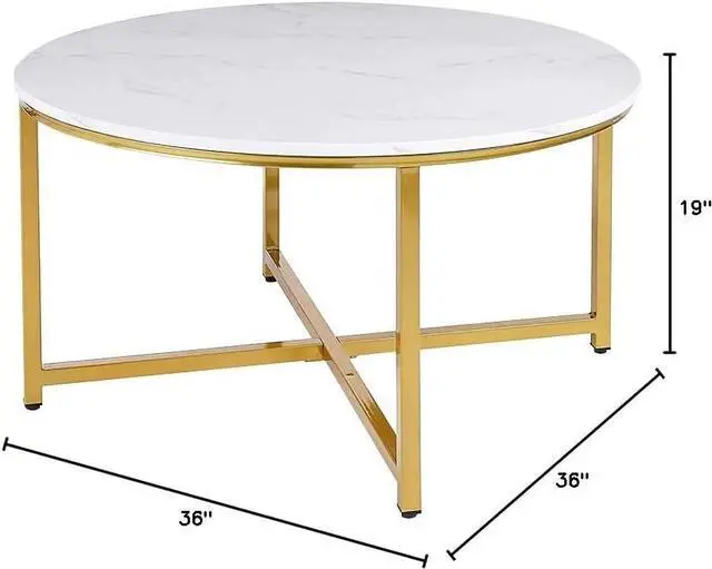 Alt view image 3 of 7 - AZL1 Life Concept Modern Round Coffee Table for Living Room, Sofa Center Table for Dining Room, Modern Marble Tabletop with Gold Metal Legs, Marble.