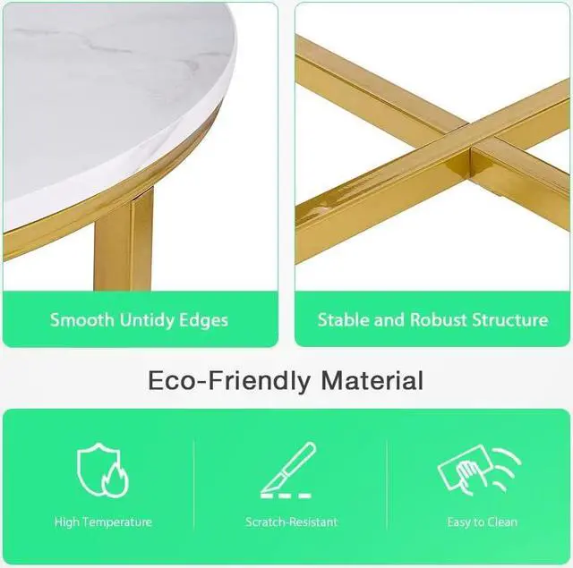 Alt view image 5 of 7 - AZL1 Life Concept Modern Round Coffee Table for Living Room, Sofa Center Table for Dining Room, Modern Marble Tabletop with Gold Metal Legs, Marble.