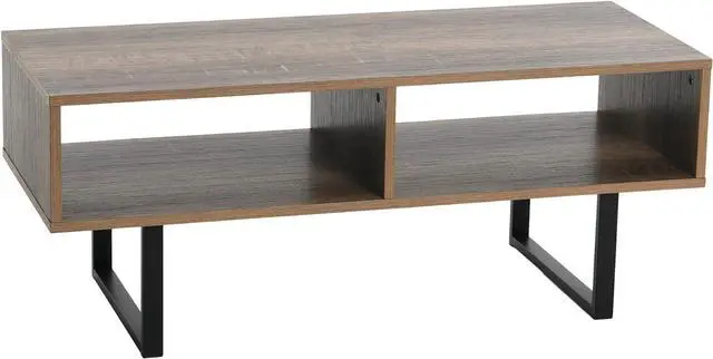 Main image of Household Essentials Jamestown TV Stand Coffee Table with Rectangular Storage Compartments Ashwood Rustic Wood Grain and Black Metal