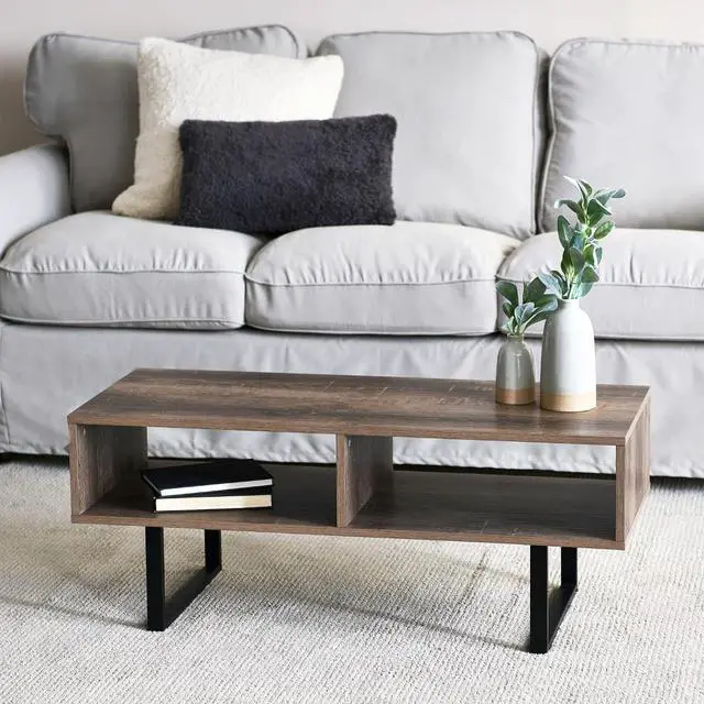 Alt view image 2 of 7 - Household Essentials Jamestown TV Stand Coffee Table with Rectangular Storage Compartments Ashwood Rustic Wood Grain and Black Metal