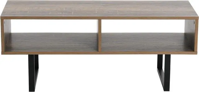 Alt view image 4 of 7 - Household Essentials Jamestown TV Stand Coffee Table with Rectangular Storage Compartments Ashwood Rustic Wood Grain and Black Metal