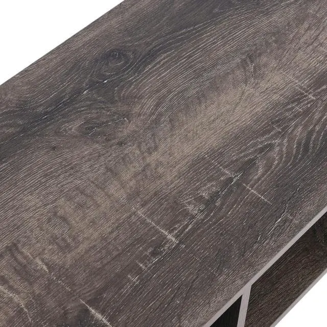 Alt view image 5 of 7 - Household Essentials Jamestown TV Stand Coffee Table with Rectangular Storage Compartments Ashwood Rustic Wood Grain and Black Metal