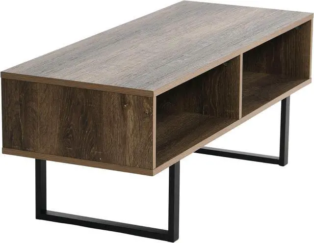 Alt view image 7 of 7 - Household Essentials Jamestown TV Stand Coffee Table with Rectangular Storage Compartments Ashwood Rustic Wood Grain and Black Metal