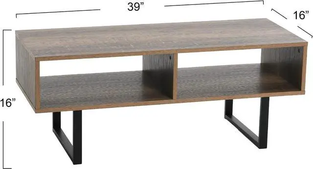 Alt view image 3 of 7 - Household Essentials Jamestown TV Stand Coffee Table with Rectangular Storage Compartments Ashwood Rustic Wood Grain and Black Metal