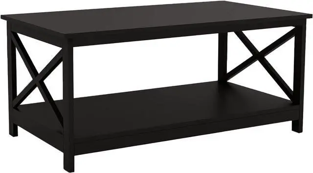 Alt view image 6 of 7 - Locsear Black Coffee Table for Living Room with Storage Simple Center Table with 1 Shelf and X Shape Design, Rectangular