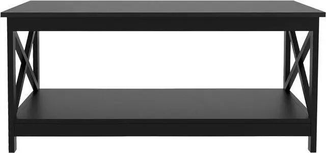 Alt view image 7 of 7 - Locsear Black Coffee Table for Living Room with Storage Simple Center Table with 1 Shelf and X Shape Design, Rectangular