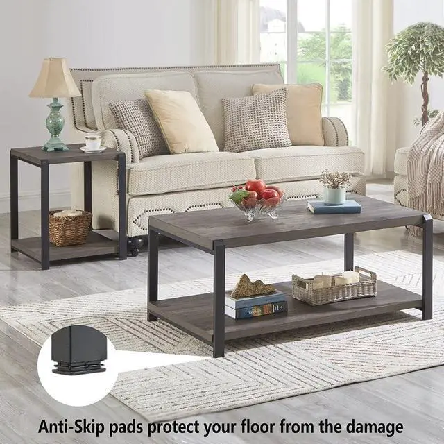 Alt view image 3 of 7 - EXCEFUR Coffee Table with Storage Shelf, Rustic Wood and Metal Cocktail Table for Living Room, Grey