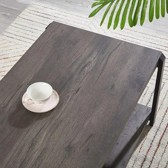Alt view image 4 of 7 - EXCEFUR Coffee Table with Storage Shelf, Rustic Wood and Metal Cocktail Table for Living Room, Grey