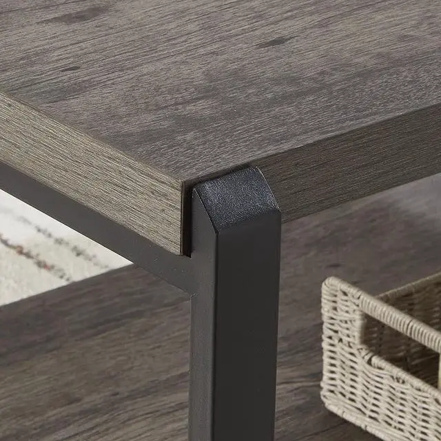 Alt view image 5 of 7 - EXCEFUR Coffee Table with Storage Shelf, Rustic Wood and Metal Cocktail Table for Living Room, Grey