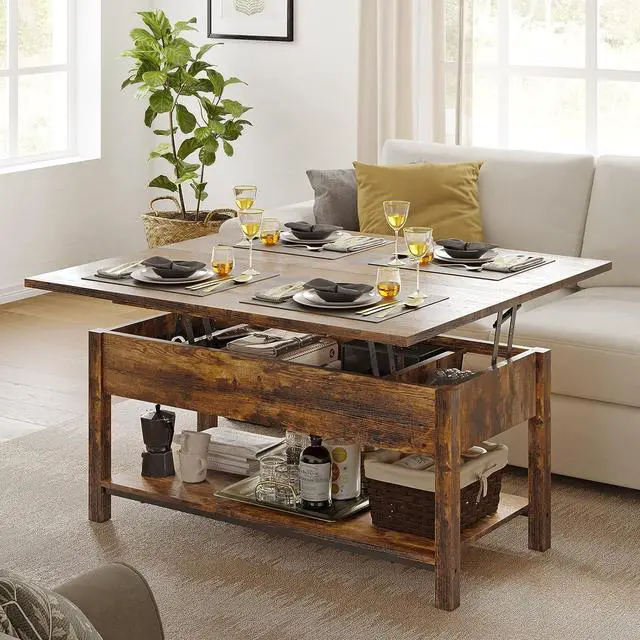 Alt view image 4 of 7 - FABATO Lift Top Coffee Table, 4-in-1 Multi-Function Convertible Coffee Table with Storage, Coffee Table Converts to Dining Table for Living Room Reception Room Office, Rustic Brown, 41.73*19.29*18.3