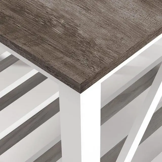 Alt view image 4 of 6 - UYIHOME Farmhouse Coffee Table for Living Room, 2-Tier Rectangular Wooden Centre Cocktail Table with Slats Shelf Storage and V-Shaped Frame, Oak Grey