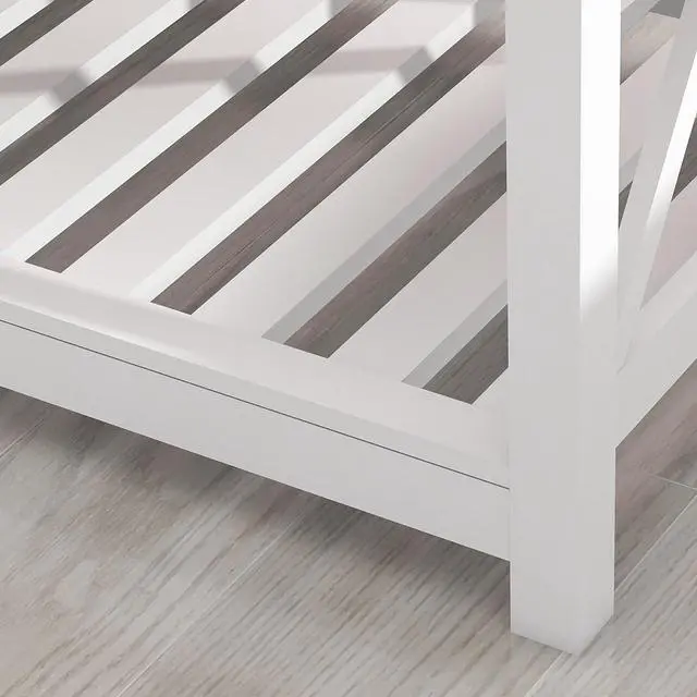 Alt view image 5 of 6 - UYIHOME Farmhouse Coffee Table for Living Room, 2-Tier Rectangular Wooden Centre Cocktail Table with Slats Shelf Storage and V-Shaped Frame, Oak Grey