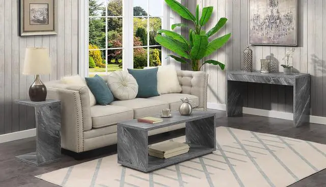 Alt view image 2 of 7 - Convenience Concepts Northfield Admiral Coffee Table with Shelf, Gray Faux Marble