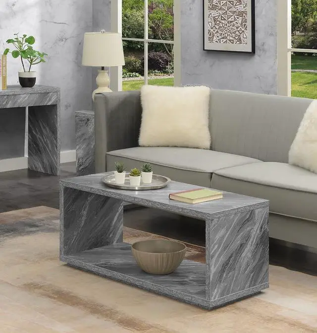 Alt view image 4 of 7 - Convenience Concepts Northfield Admiral Coffee Table with Shelf, Gray Faux Marble