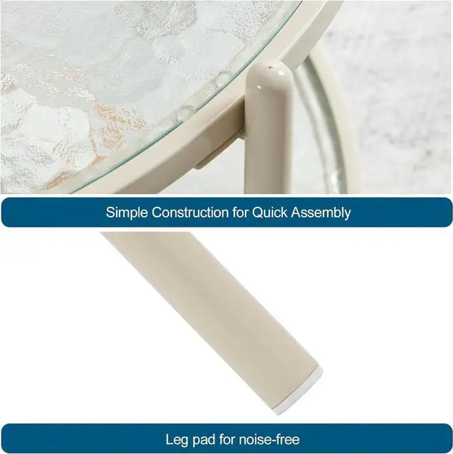 Alt view image 6 of 7 - VINGLI 25.6" Small Cream White Round Coffee Table Water-Wave Glass Circle Clear Coffee Table, Center Table with 2-Tier Modern Storage Design for Living Room, Bedroom, Meeting Room, Balcony, Beige