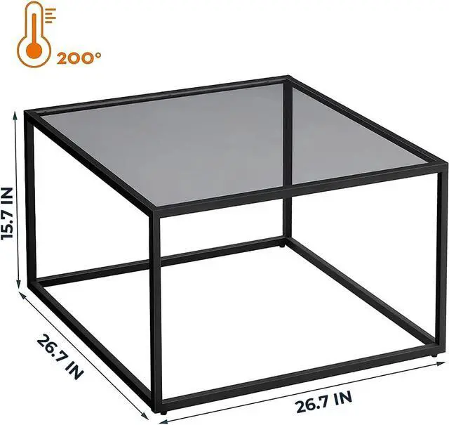 Alt view image 2 of 7 - SAYGOER Glass Coffee Table, Small Modern Coffee Table Square Simple Center Tables for Living Room 26.7 x 26.7 x 15.7 Inches, Gray Black