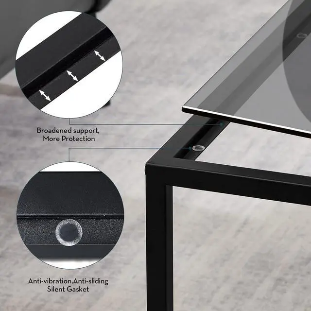 Alt view image 3 of 7 - SAYGOER Glass Coffee Table, Small Modern Coffee Table Square Simple Center Tables for Living Room 26.7 x 26.7 x 15.7 Inches, Gray Black
