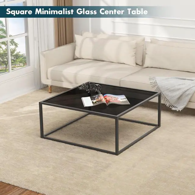 Alt view image 6 of 6 - SAYGOER Black Glass Coffee Table Small Modern Coffee Tables 26.7in Square Tempered Glass-Top Accent Center Table for Living Room Home Office with Black Metal Frame Easy Assembly