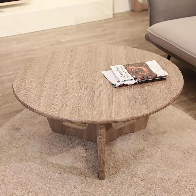 Main image of FINECASA Wooden Round Coffee Table, Curved Leg, Furniture, Accent Couch, Coffee Table for Livingroom, Round Wood Table, 36 x 18 Inches, Natural