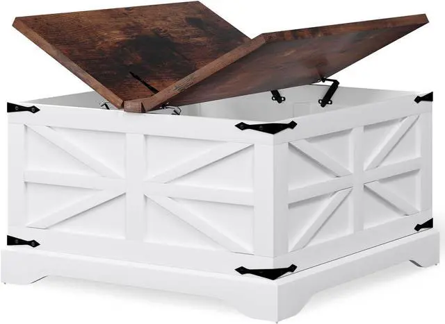 Alt view image 6 of 7 - oneinmil Modern Farmhouse Coffee Table, Square Wood Center Table with Large Storage Space, Metal Corners, Z Shape, White