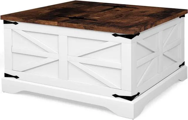 Alt view image 7 of 7 - oneinmil Modern Farmhouse Coffee Table, Square Wood Center Table with Large Storage Space, Metal Corners, Z Shape, White