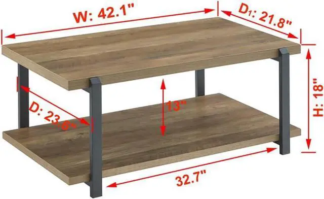 Alt view image 2 of 7 - FOLUBAN Industrial Coffee Table with Shelf, Wood and Metal Rustic Cocktail Table for Living Room, Oak