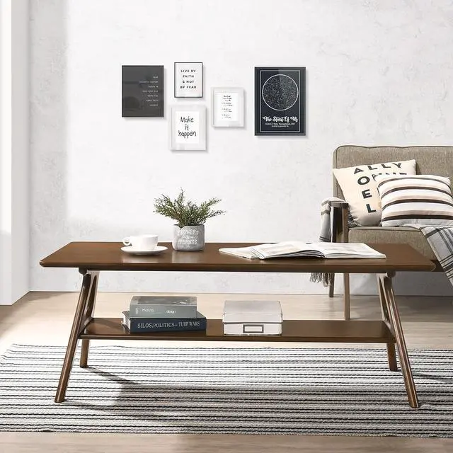 Main image of Arona Mid-Century Modern Wood Coffee Table with Shelf