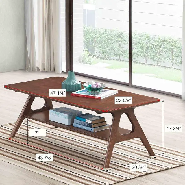 Alt view image 2 of 6 - Arona Mid-Century Modern Wood Coffee Table with Shelf