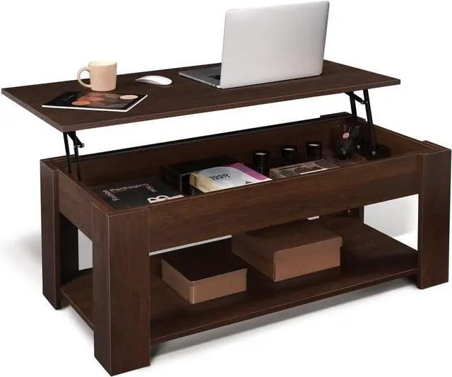 Main image of CAPHAUS Lift Top Coffee Table w/Storage, Storage Coffee Table w/Lift Top for Living Room, Rising Tabletop Coffee Table w/Hidden Compartment, Coffee Table w/Bottom Open Shelf, 41" Espresso