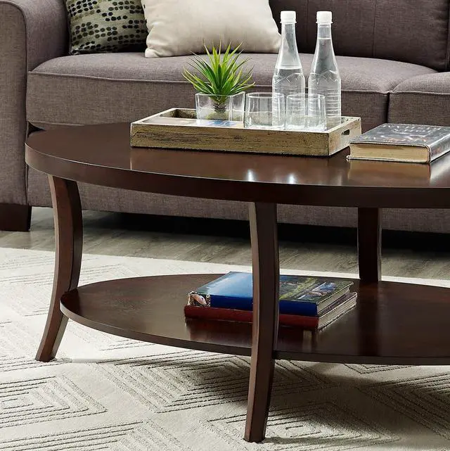 Alt view image 2 of 3 - Roundhill Furniture Perth Contemporary Oval Coffee Table with Shelf, Espresso