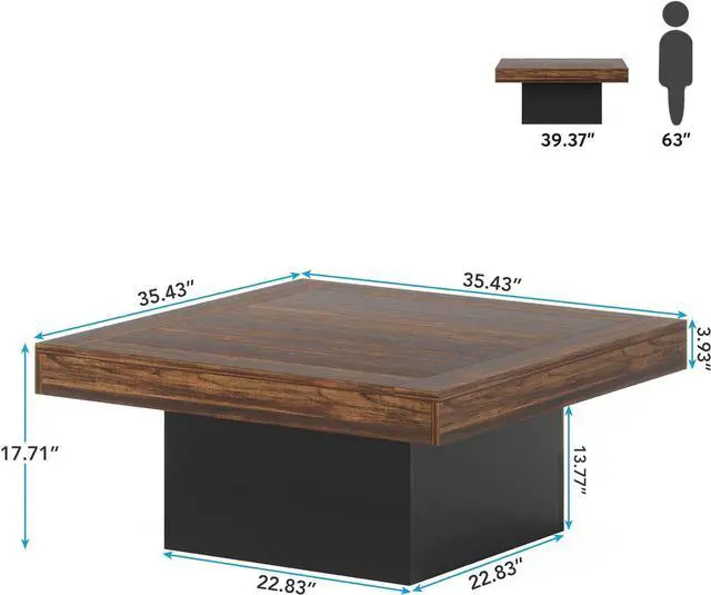 Alt view image 2 of 7 - Tribesigns Coffee Table Square LED Coffee Table Engineered Wood Low Coffee Table for Living Room (Rustic Brown+Black)