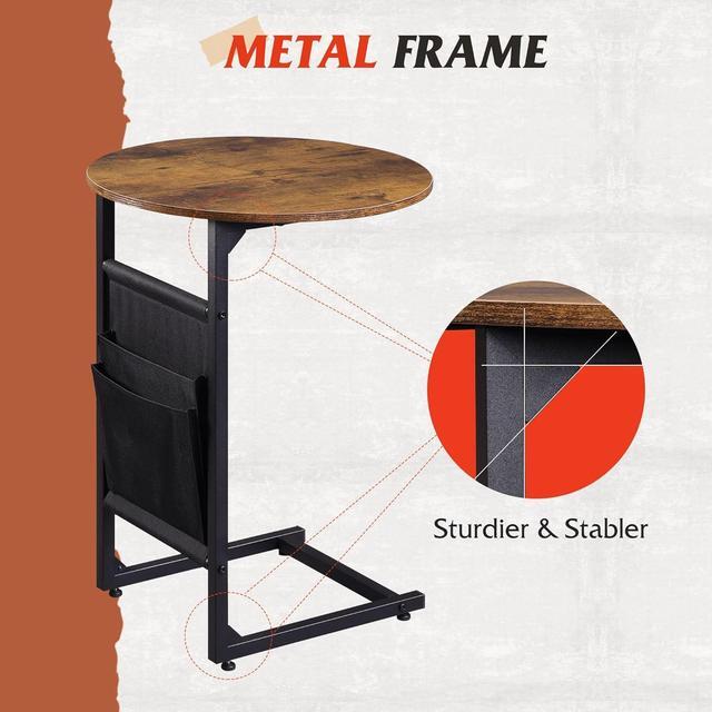 Alt view image 7 of 7 - WLIVE Coffee Table, 2 in 1 Design Nesting Coffee Table with Side Pouch for Living Room, Small Round and Rectangular Living Room Table Set, Metal Frame and Wood Desktop,Easy Assembly, Rustic Brown