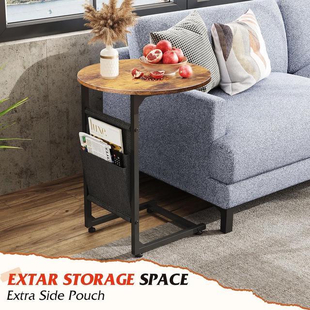 Alt view image 6 of 7 - WLIVE Coffee Table, 2 in 1 Design Nesting Coffee Table with Side Pouch for Living Room, Small Round and Rectangular Living Room Table Set, Metal Frame and Wood Desktop,Easy Assembly, Rustic Brown