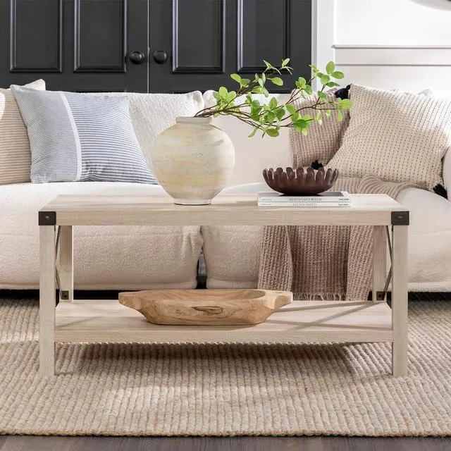 Alt view image 5 of 7 - Walker Edison Sedalia Modern Farmhouse Metal X Coffee Table, 40 Inch, White Oak