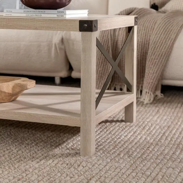 Alt view image 6 of 7 - Walker Edison Sedalia Modern Farmhouse Metal X Coffee Table, 40 Inch, White Oak