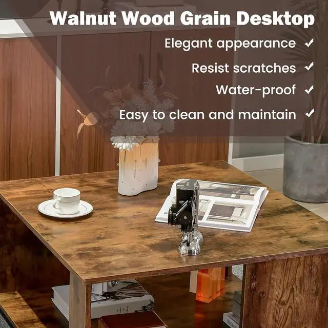 Alt view image 5 of 7 - Giantex 32 Square Coffee Table, 2-Tier Wooden Table with Storage Shelf, Industrial Home Accent Table, Mid-Century Center Table Ideal for Living Room, Study Room(Rustic Brown)