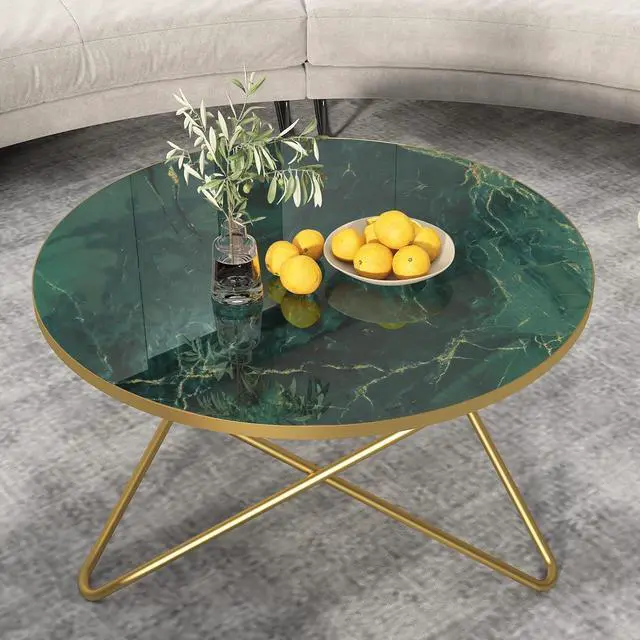 Main image of HLR Round Coffee Table with Green Faux Marble Top