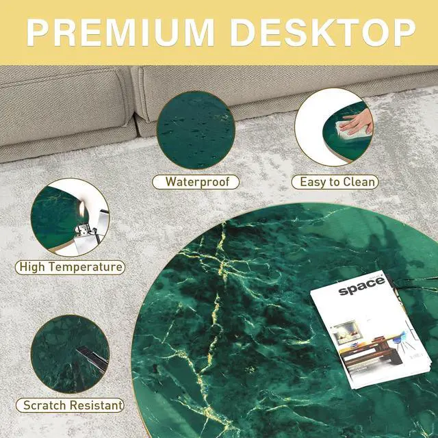Alt view image 5 of 7 - HLR Round Coffee Table with Green Faux Marble Top