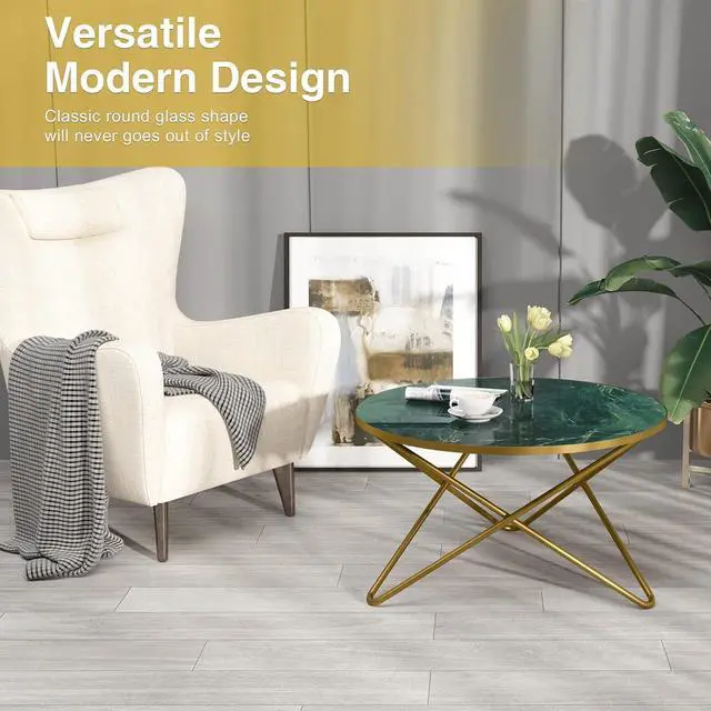 Alt view image 6 of 7 - HLR Round Coffee Table with Green Faux Marble Top